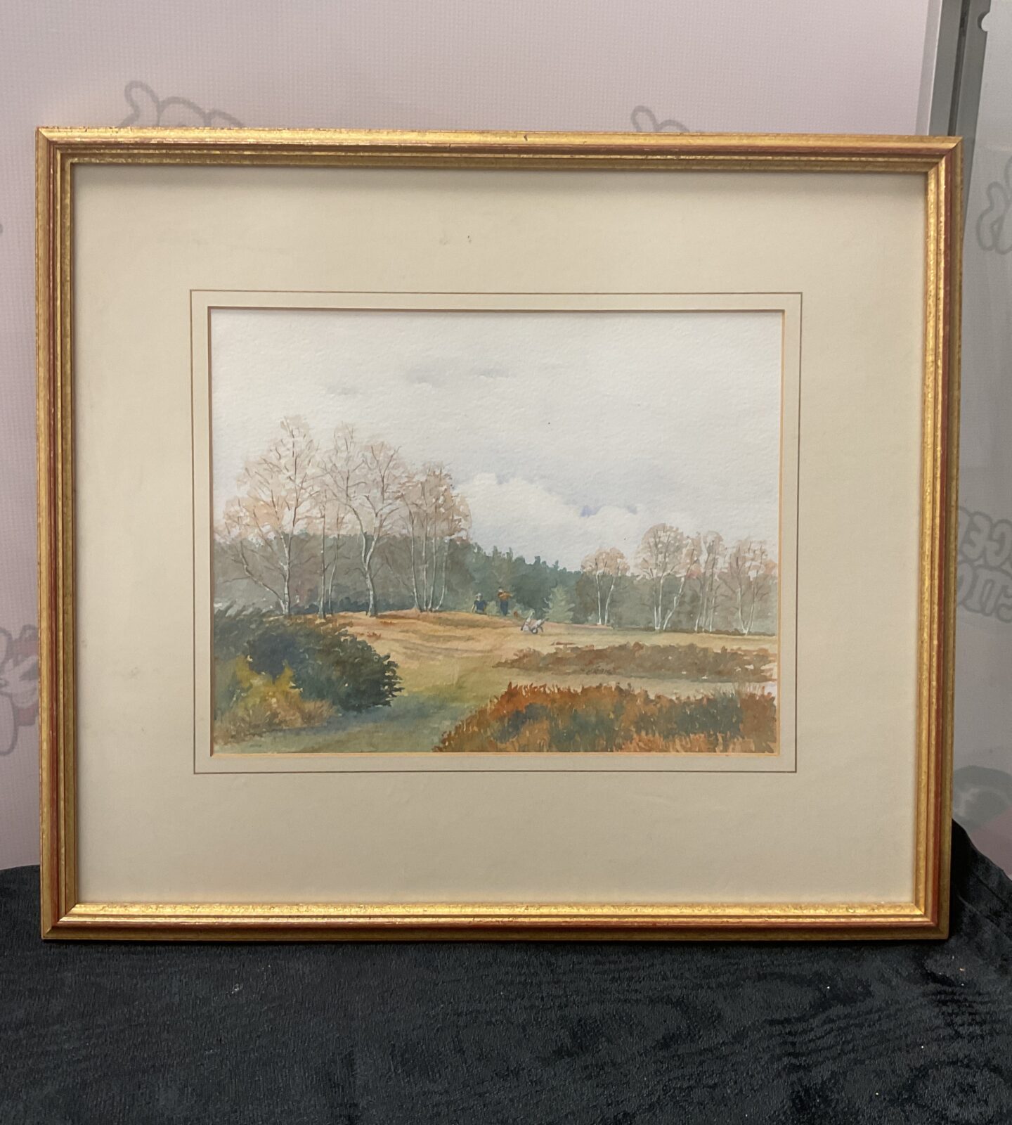 Original framed watercolour of golfing scene