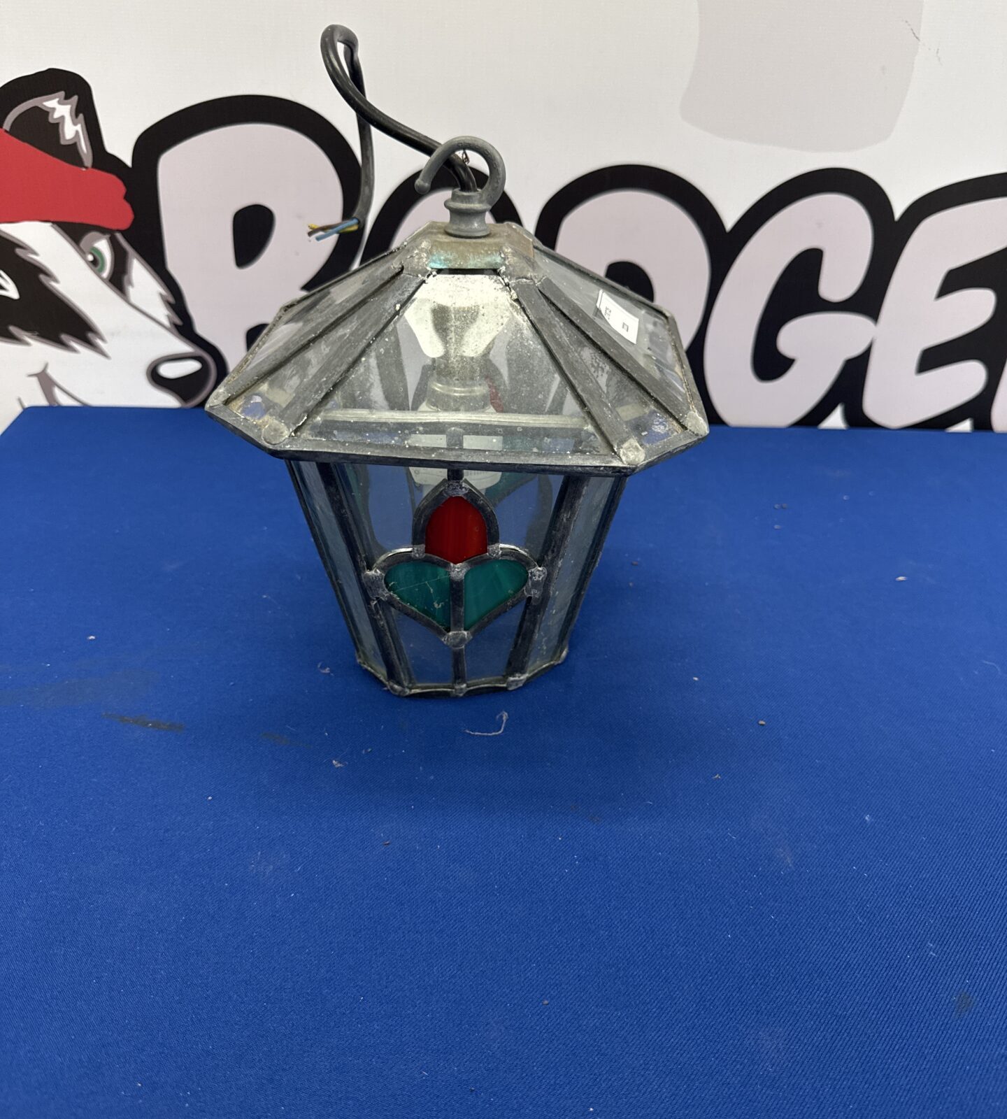 Vintage stained lead glass electric converted lantern