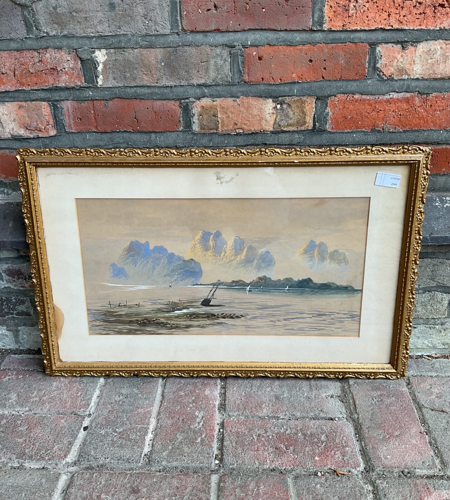Edwin earp 1851-1945 gilt framed coastal scene watercolour with boats