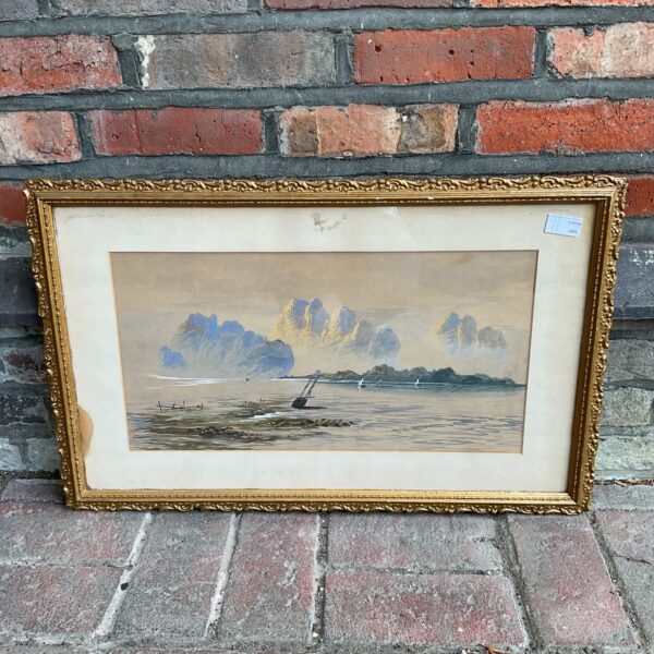 Edwin earp 1851-1945 gilt framed coastal scene watercolour with boats