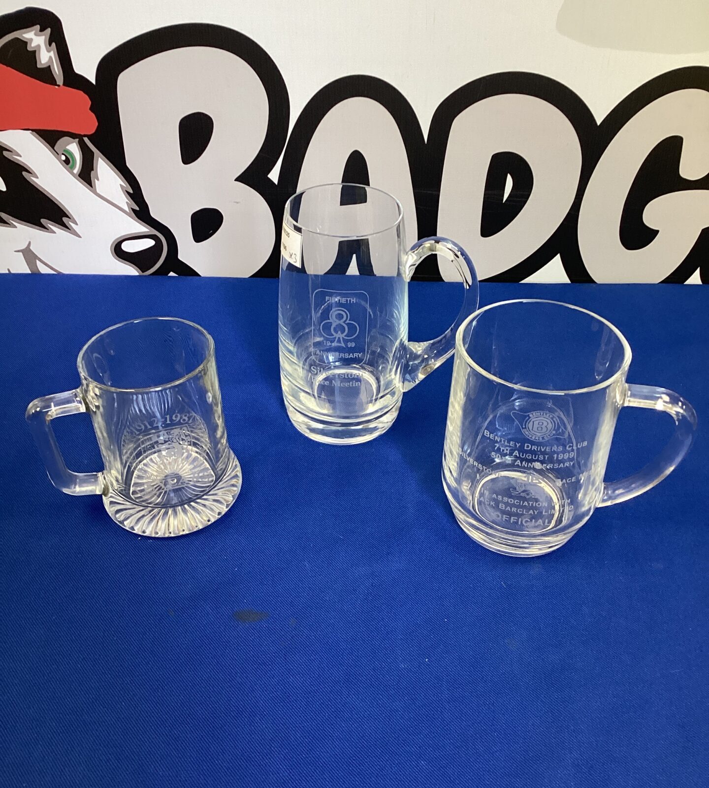 Three bentley Motor Racing Glass Tankards