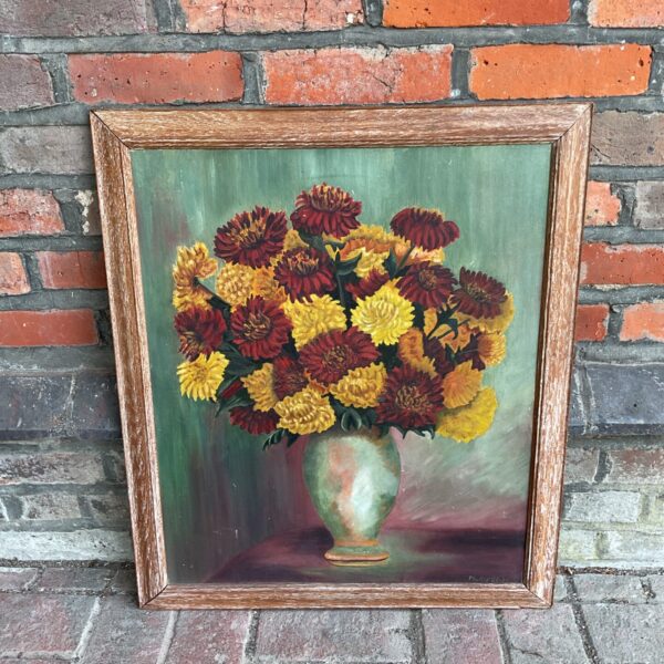 Phyllis stott still life oil on board of flowers in vase