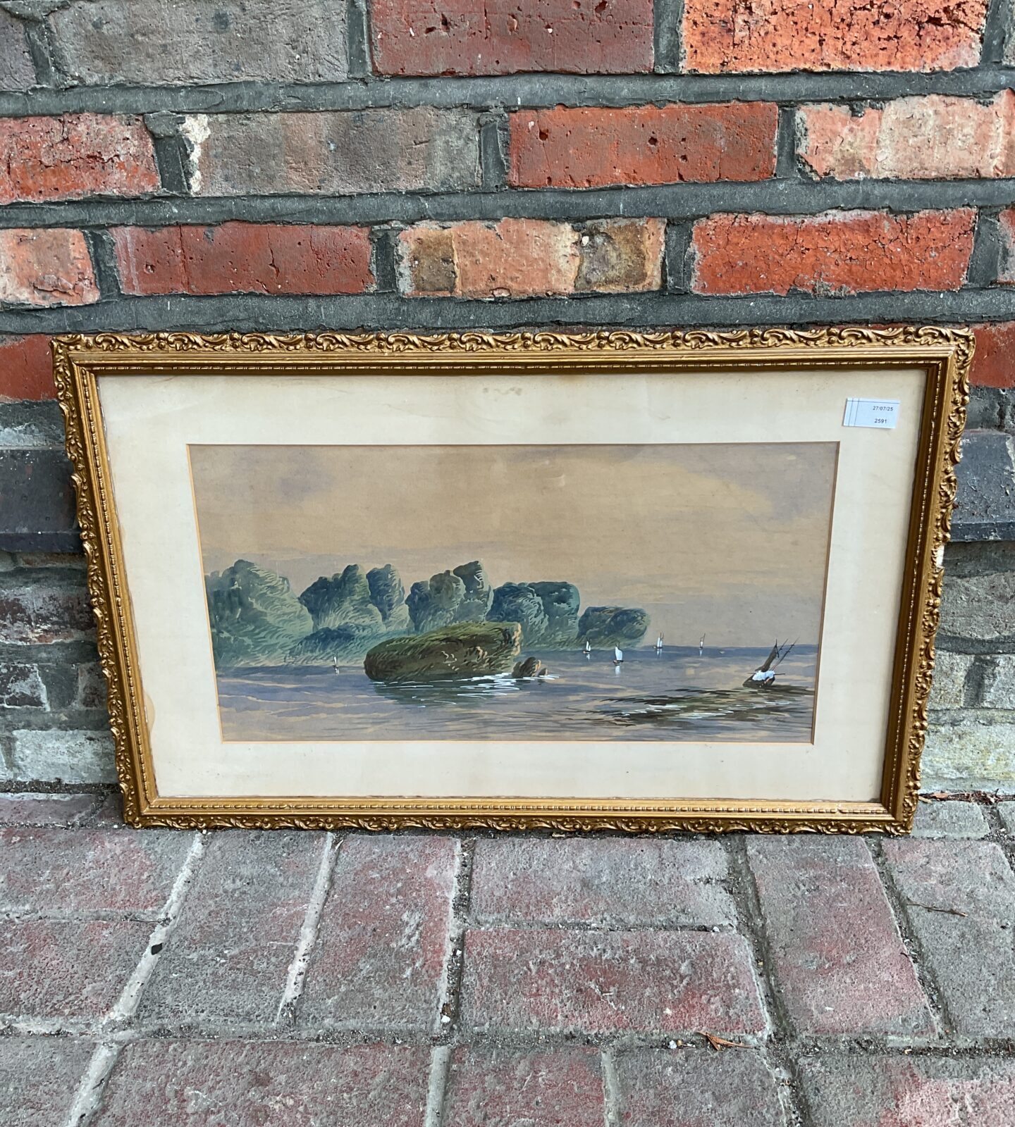 Edwin earp 1851-1945 gilt framed coastal scene watercolour with boats