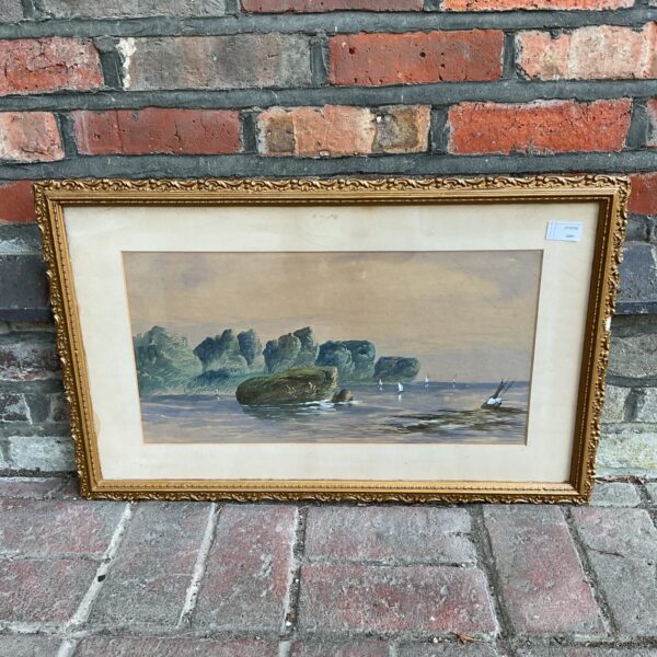 Edwin earp 1851-1945 gilt framed coastal scene watercolour with boats