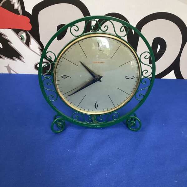 Vintage Smiths mantle clock from the 1950s with wirework frame.