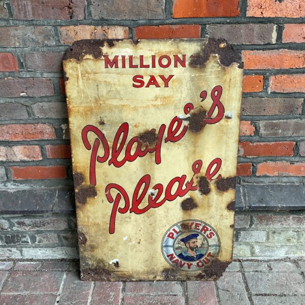 Vintage millions say players please cigarette enamel sign 88cm x 57cm