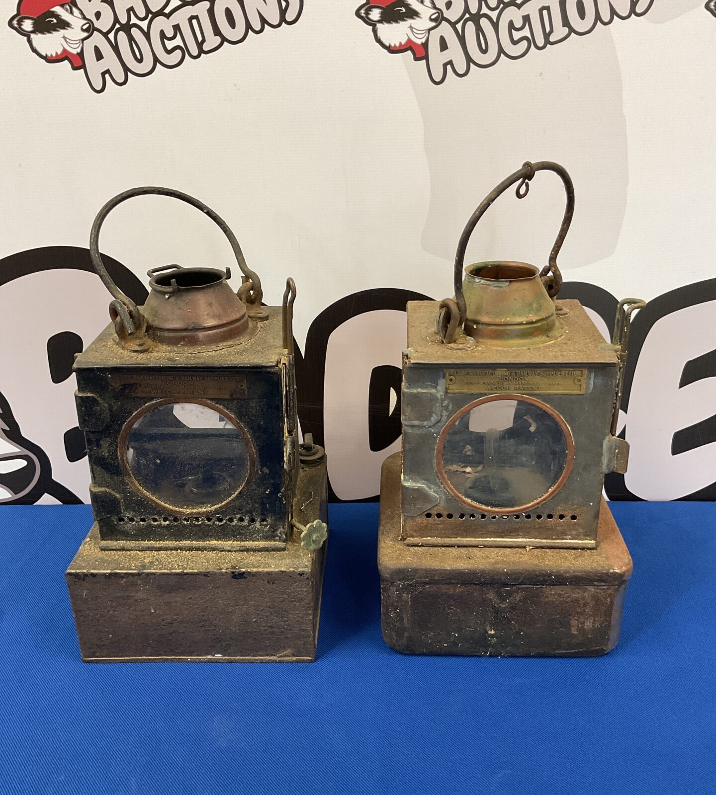 Pair of antique british rail signal lamps