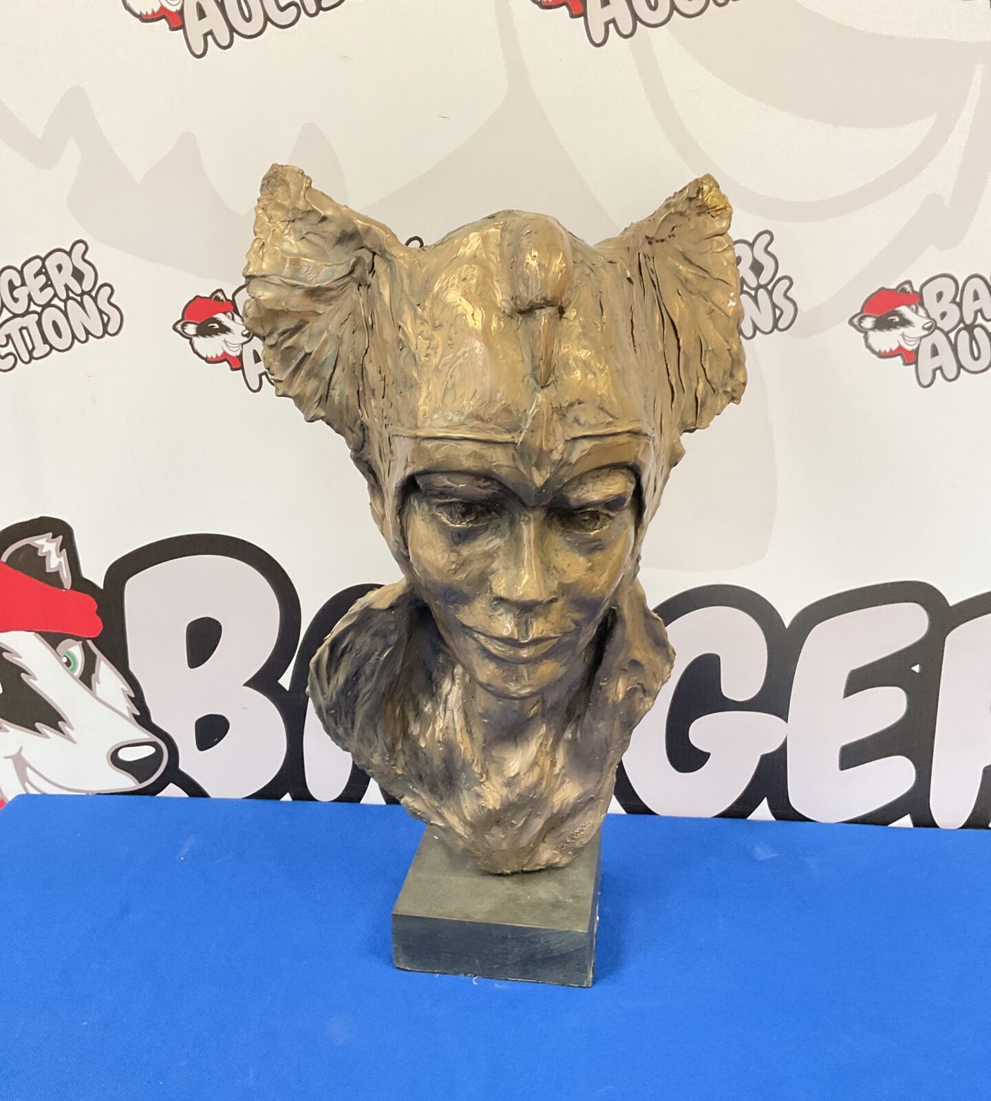 Bronzed resin bust of greek god hermes