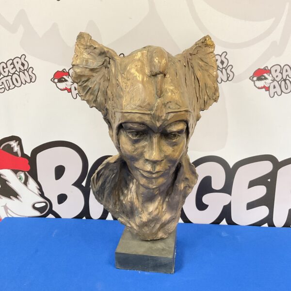 Bronzed resin bust of greek god hermes