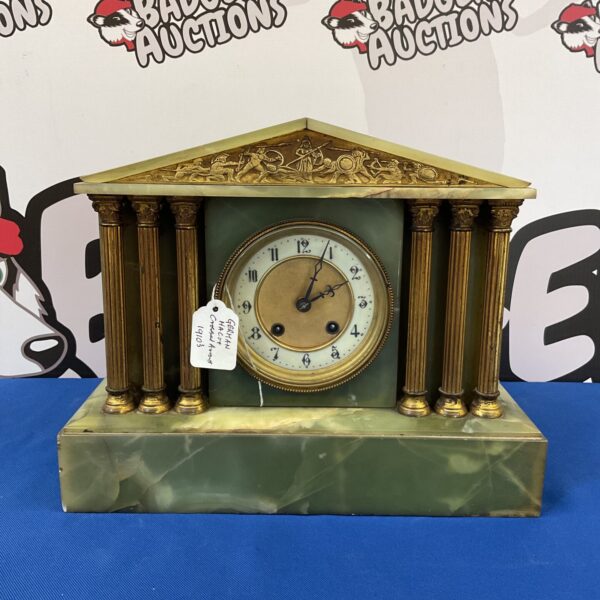 german Hac crossed arrows 1910 green onyx case mantle clock