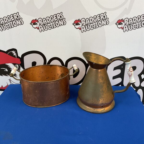 Vintage copper pot & jug with ceramic handles