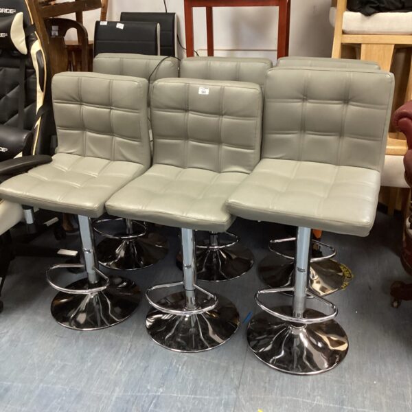 Six grey leather bar stools