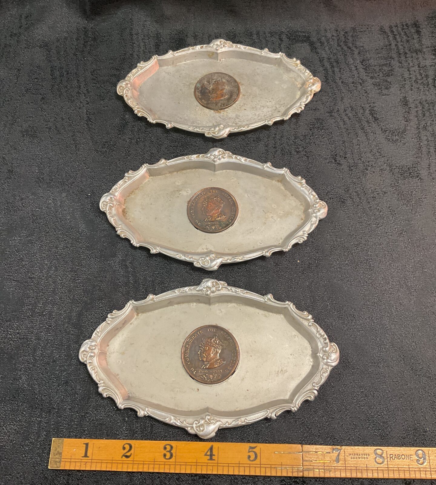 Three commemorative silver jubilee 1935 Medal trays