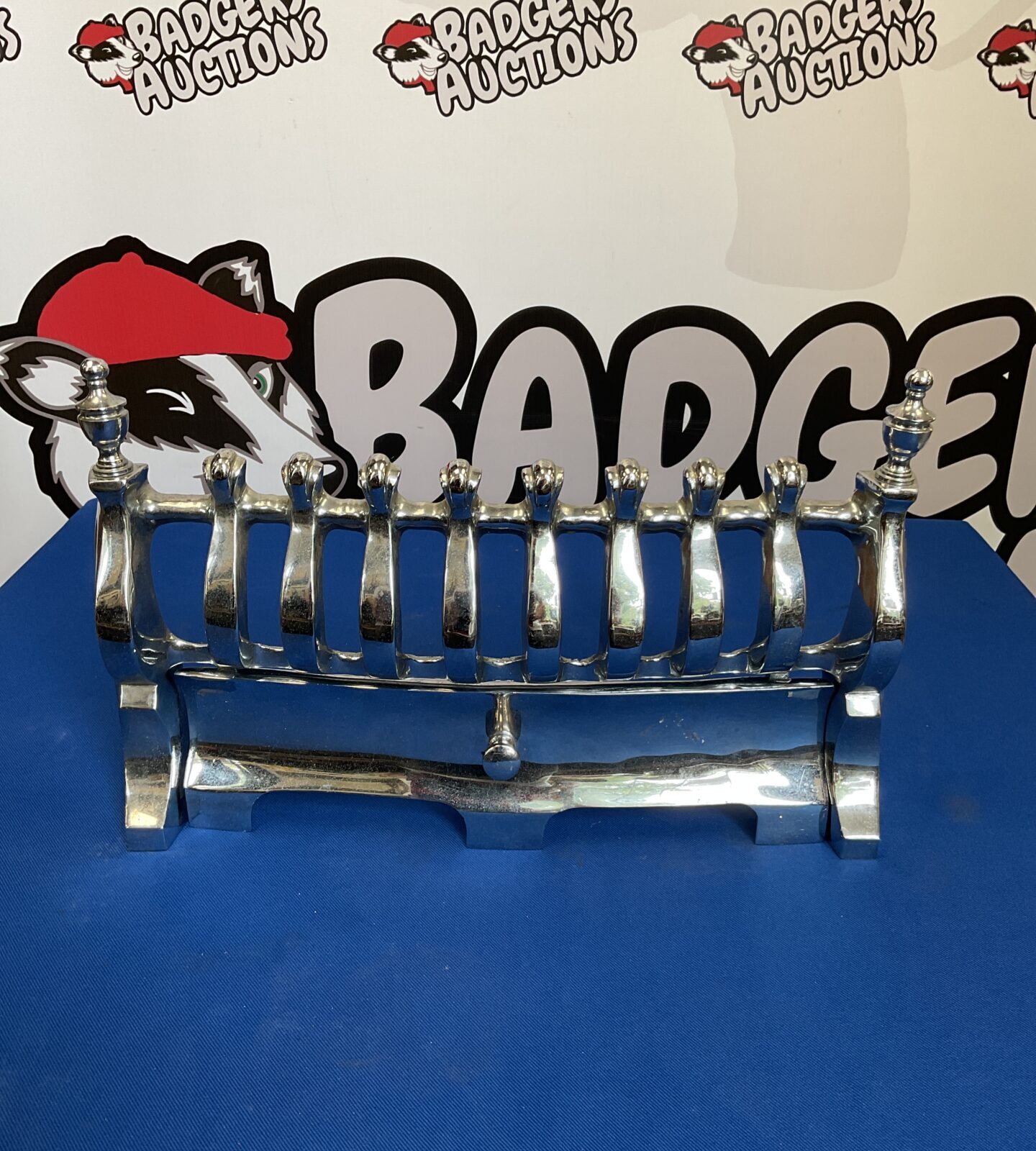 Chrome fireplace grill front