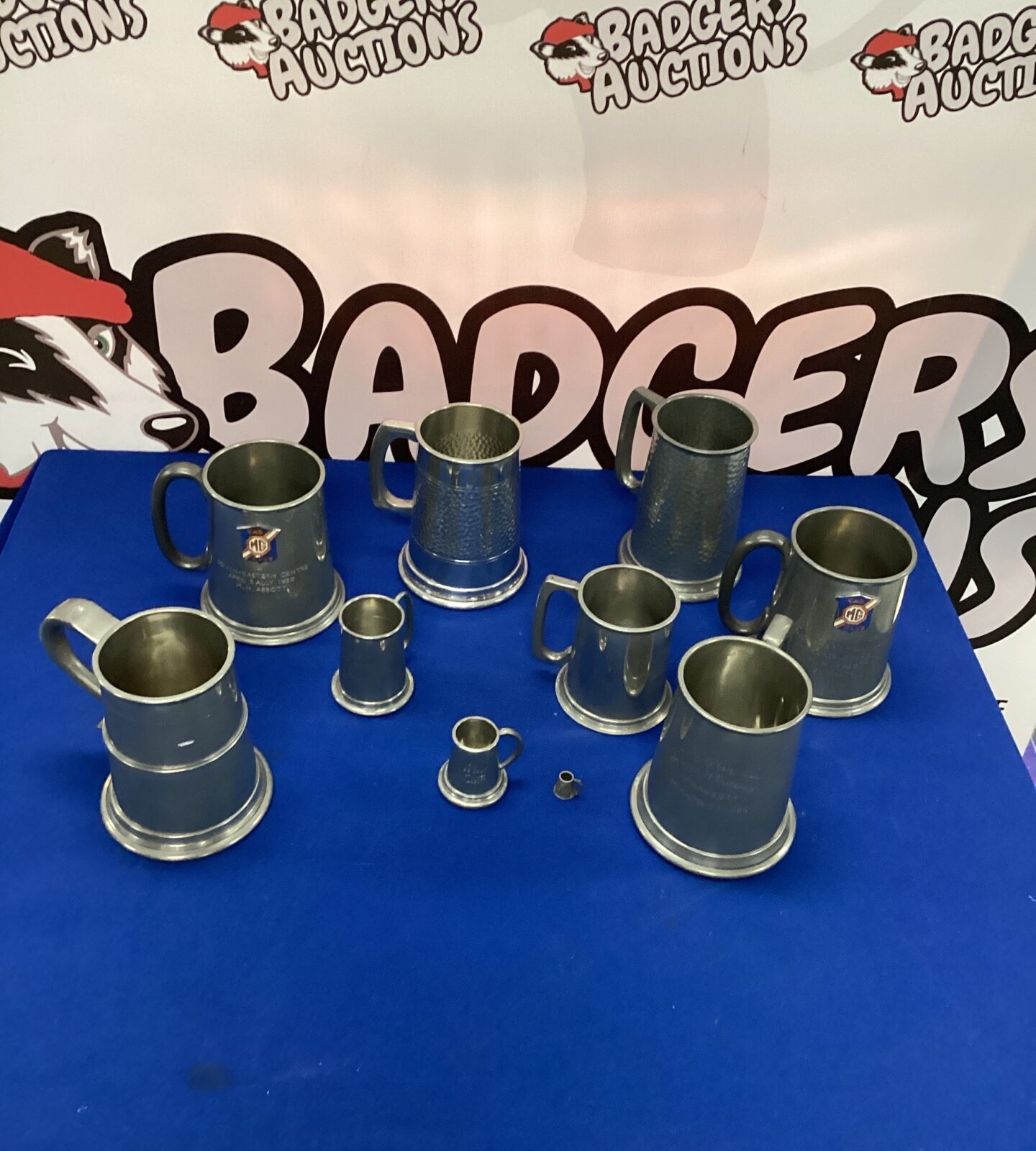 Set of Pewter Motor Racing Tankards in MG Car Club