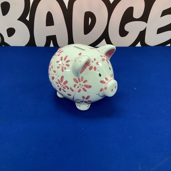 Vibrant floral Pery Pig piggy bank, collectible ceramic figurine.