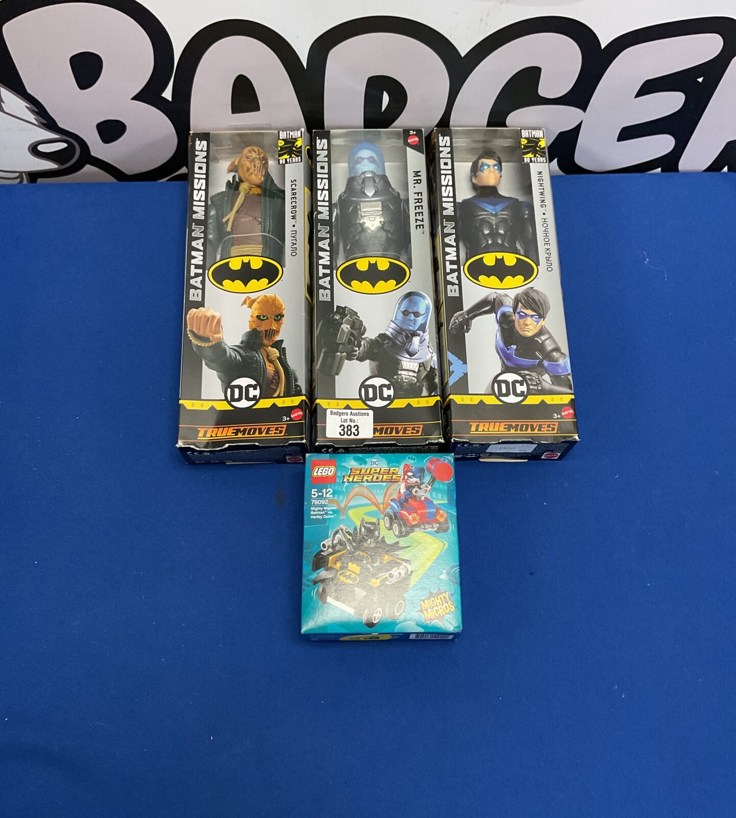 Three mattel batman missions figures and new lego superheroes set 76092