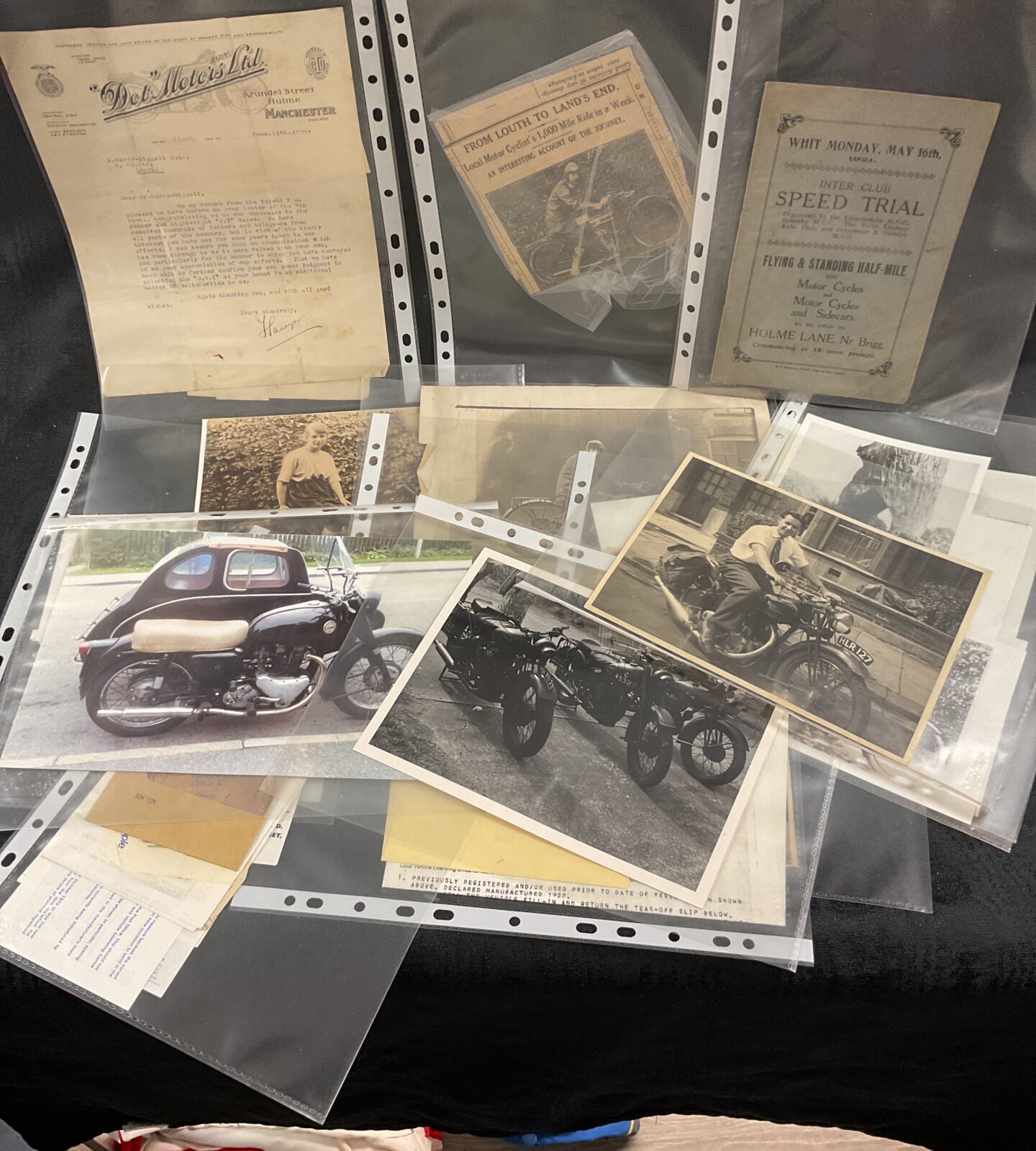 Collection of Vintage motorcycle ephemera inc photos postcards letters ect