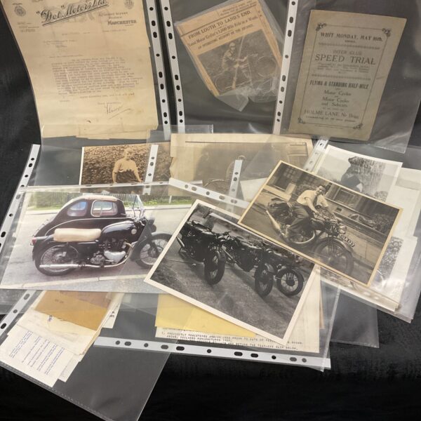 Collection of Vintage motorcycle ephemera inc photos postcards letters ect