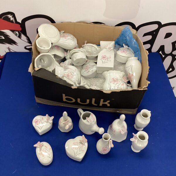 Large quantity of White porcelain ornaments inc vases