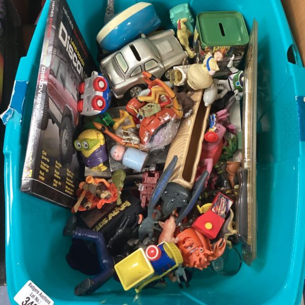 Box of mixed toys and other items inc retro