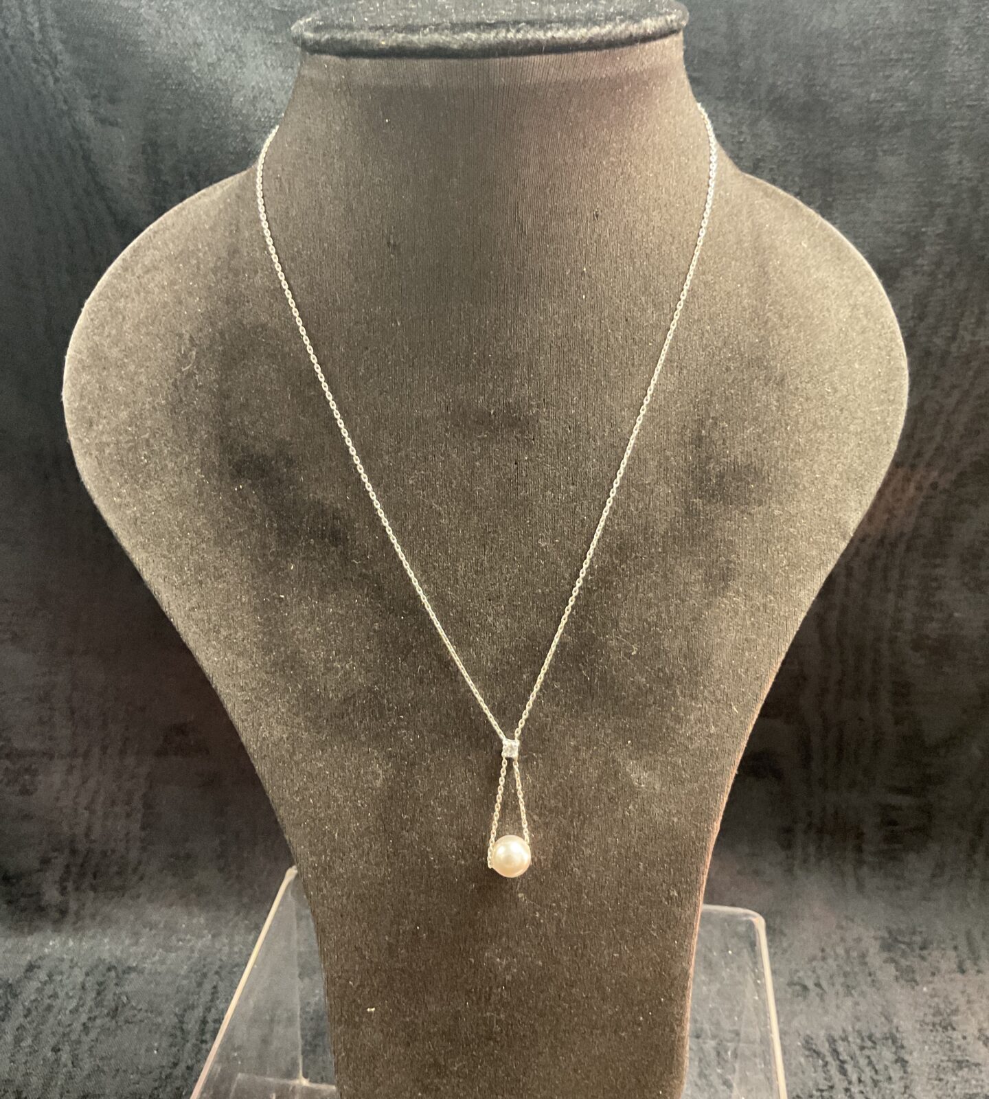 925 Silver Chain necklace with white stone and pearl pendant
