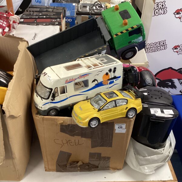 Box of toy cars & construction vehicles
