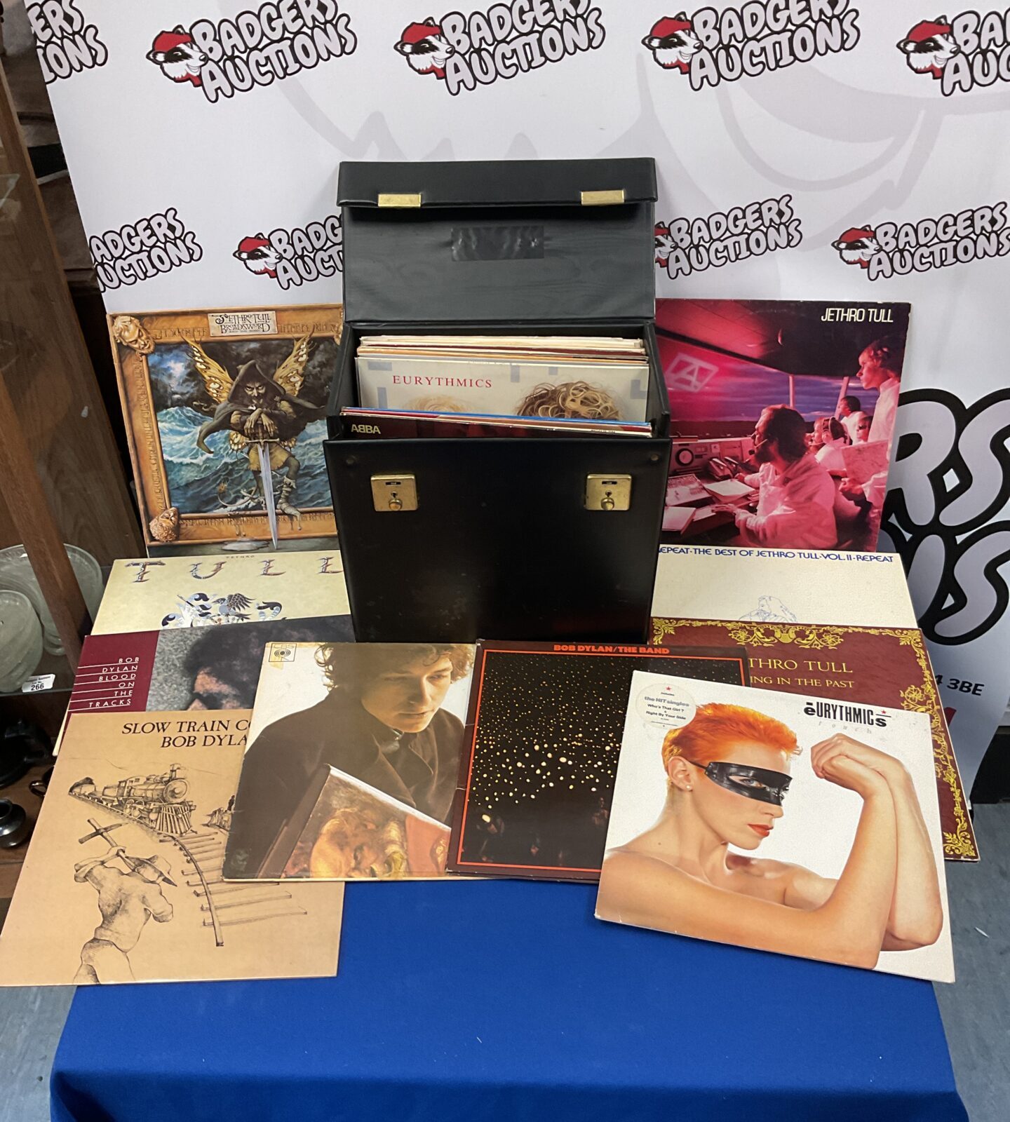 Collection of 12” vinyl records including jethro tull & the eurythmics