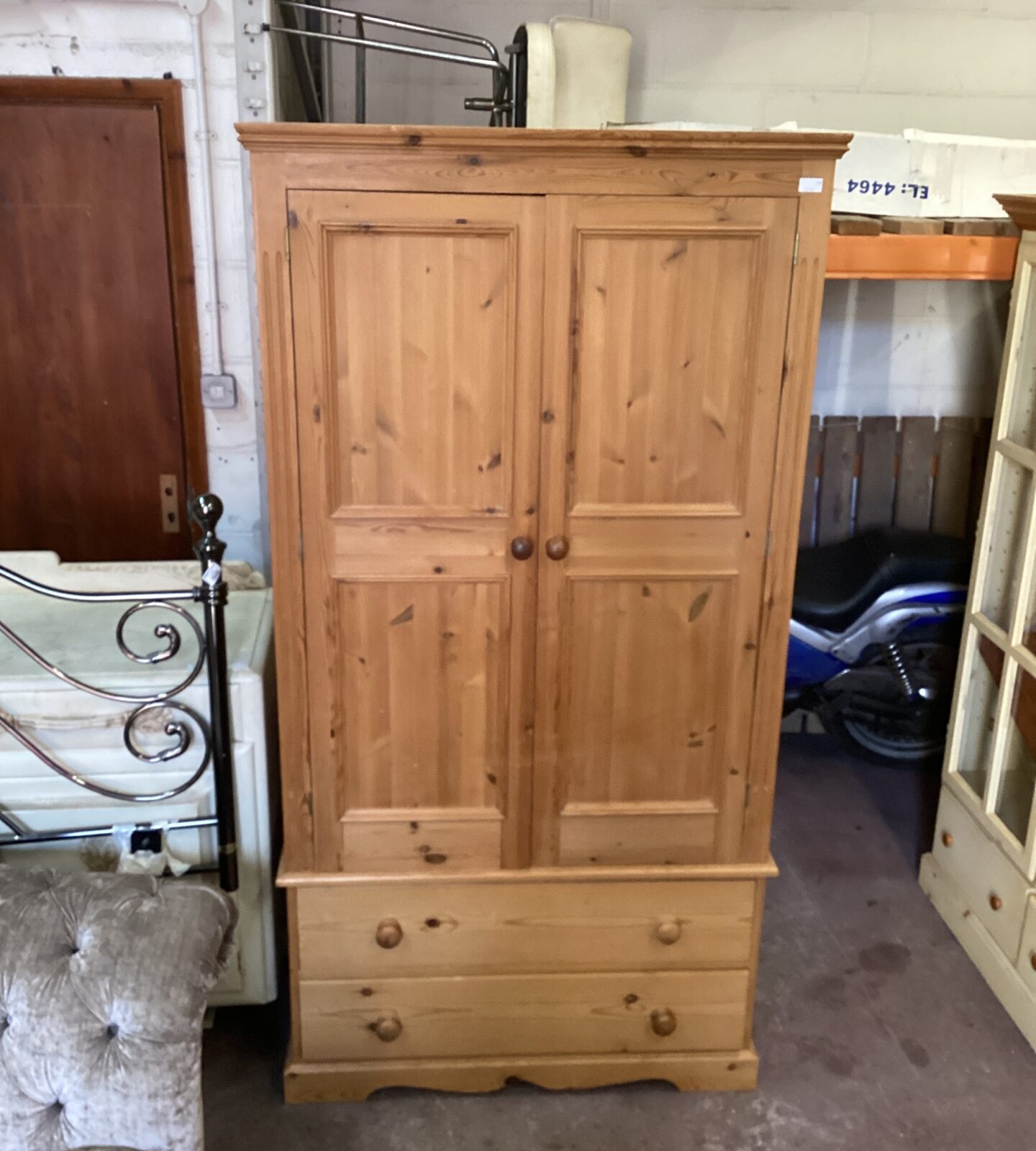 Pine Wardrobe with Two Drawers H77”xW38”xD21”