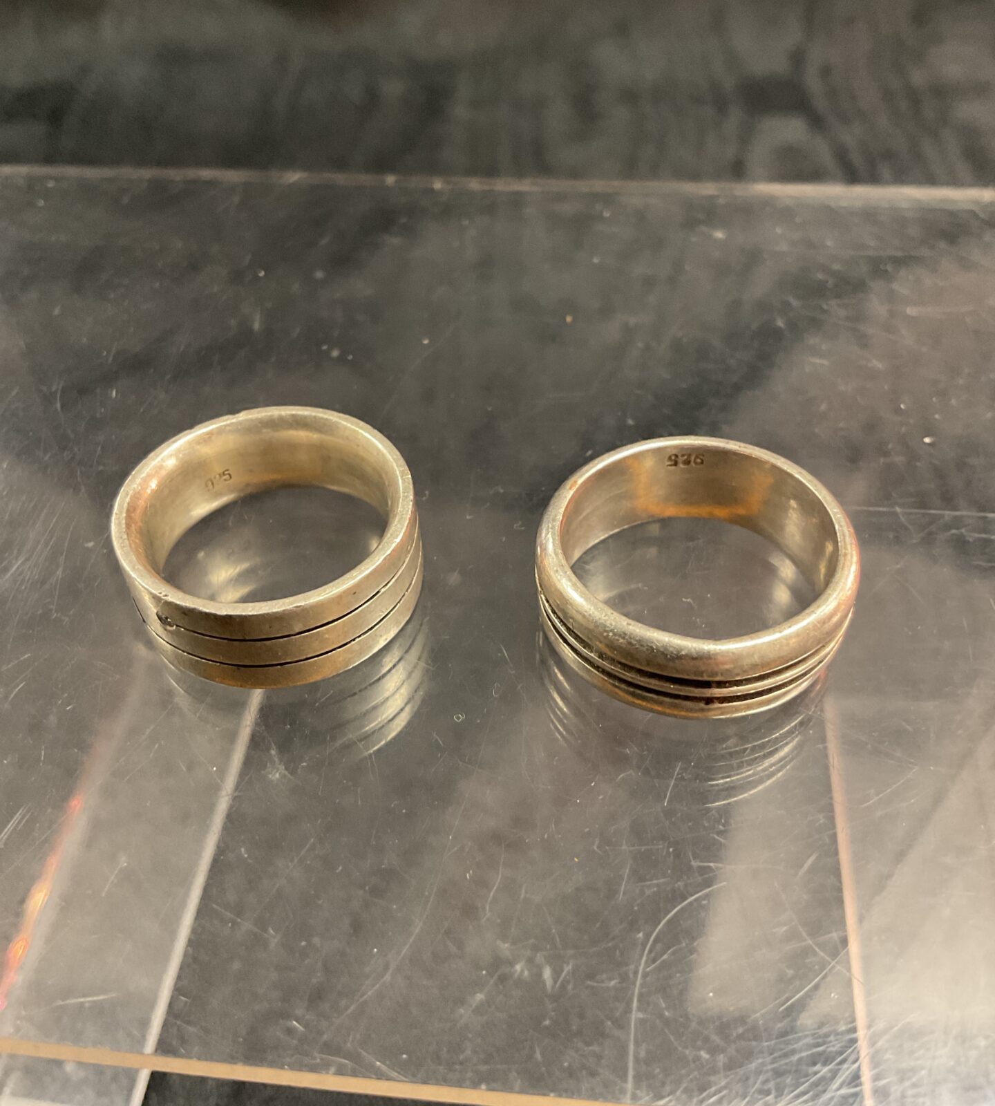 Two heavy chunky 925 silver rings 18.8g sizes P R