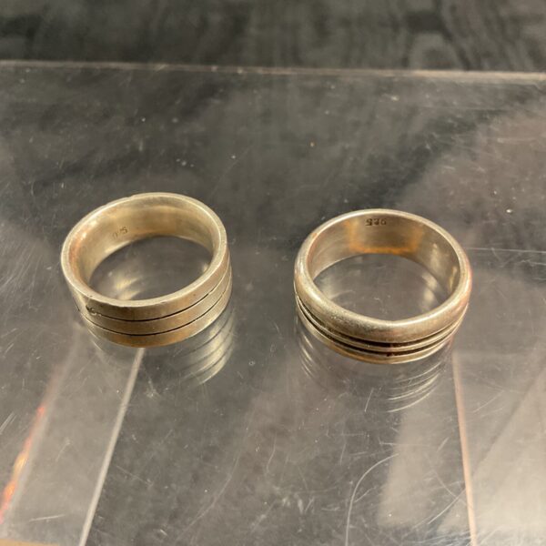 Two heavy chunky 925 silver rings 18.8g sizes P R
