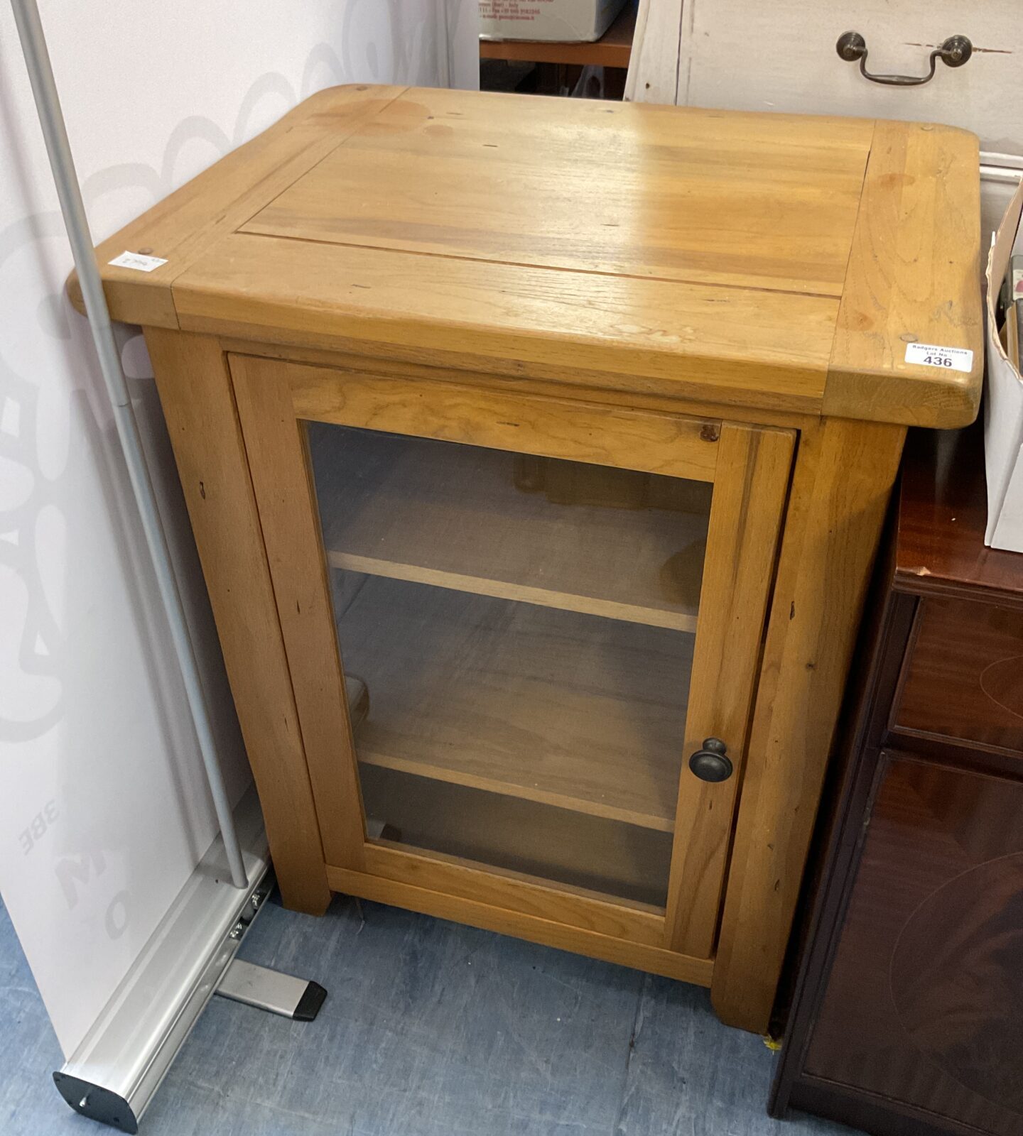 Oak glass fronted media cabinet
