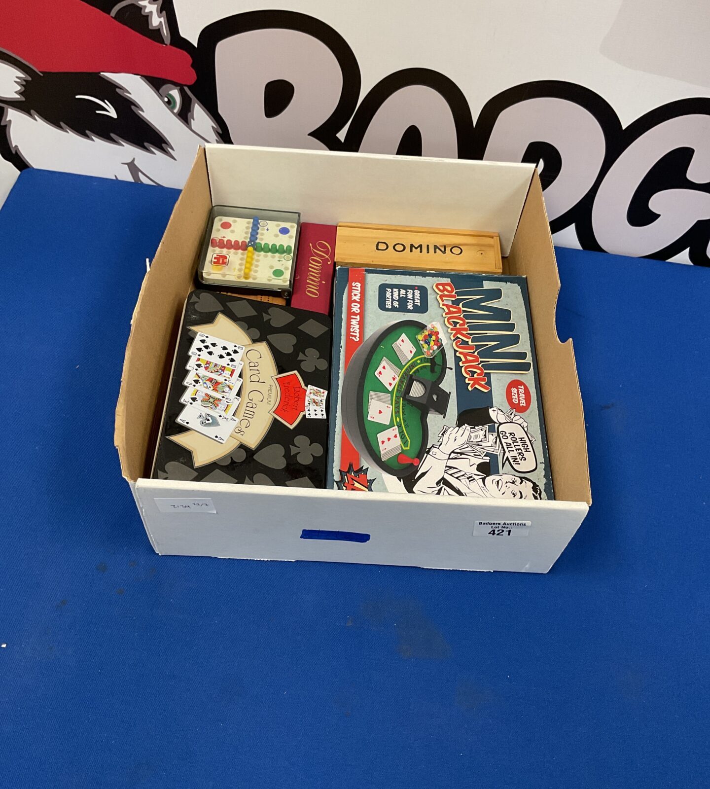 Box of board games inc dominos and cards
