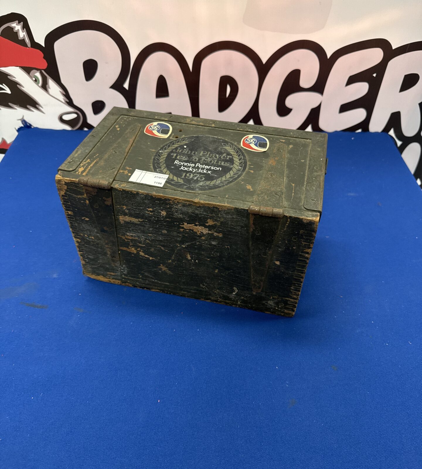 Vintage wooden box with John player team lotus stickers