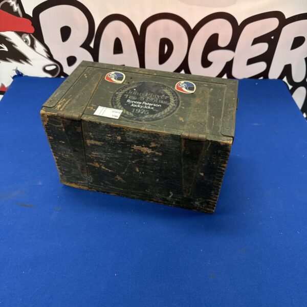 Vintage wooden box with John player team lotus stickers
