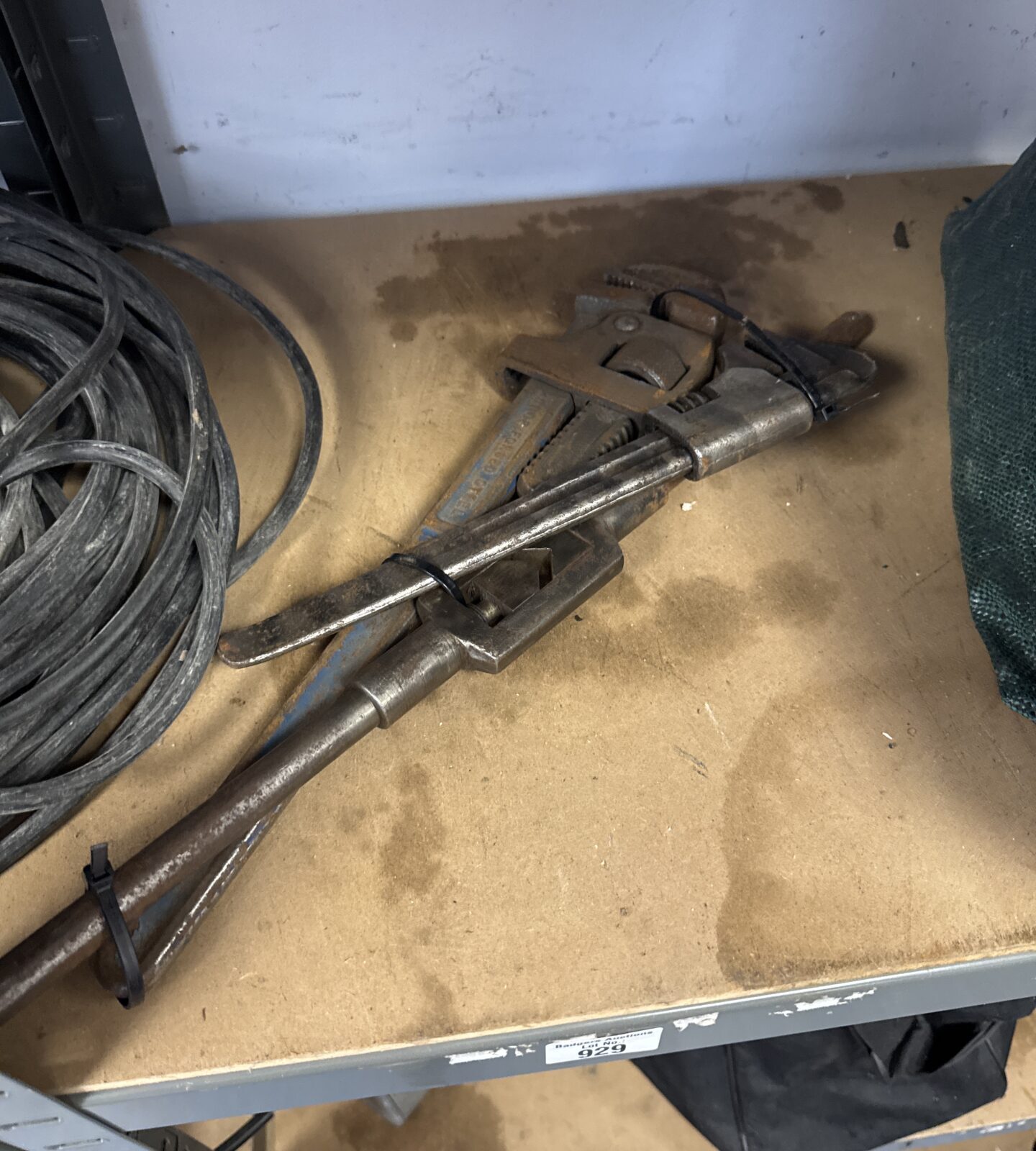 Two pairs of stilson grips & a thread tapping spanner