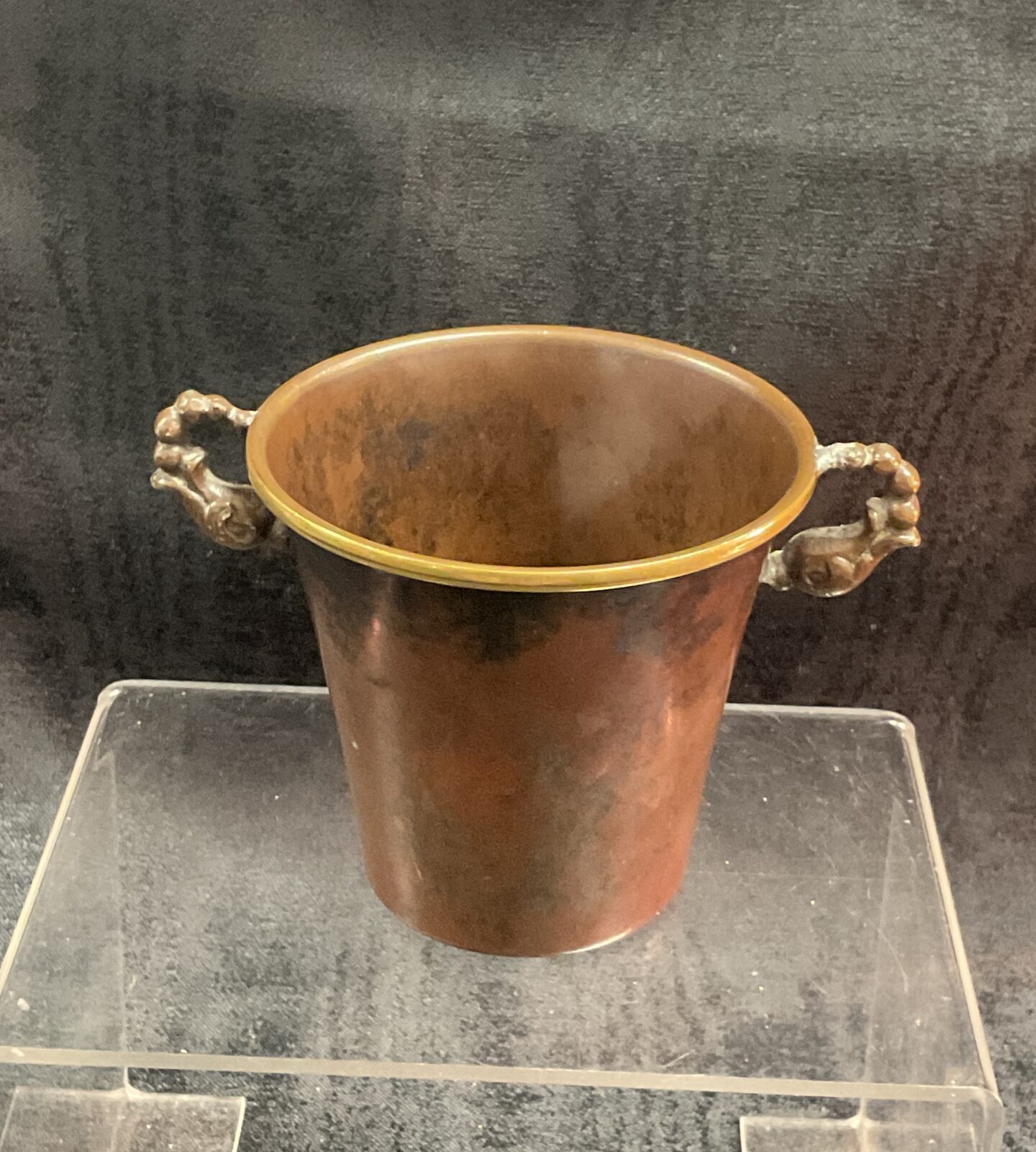 Small 3” Copper vase with fish handles