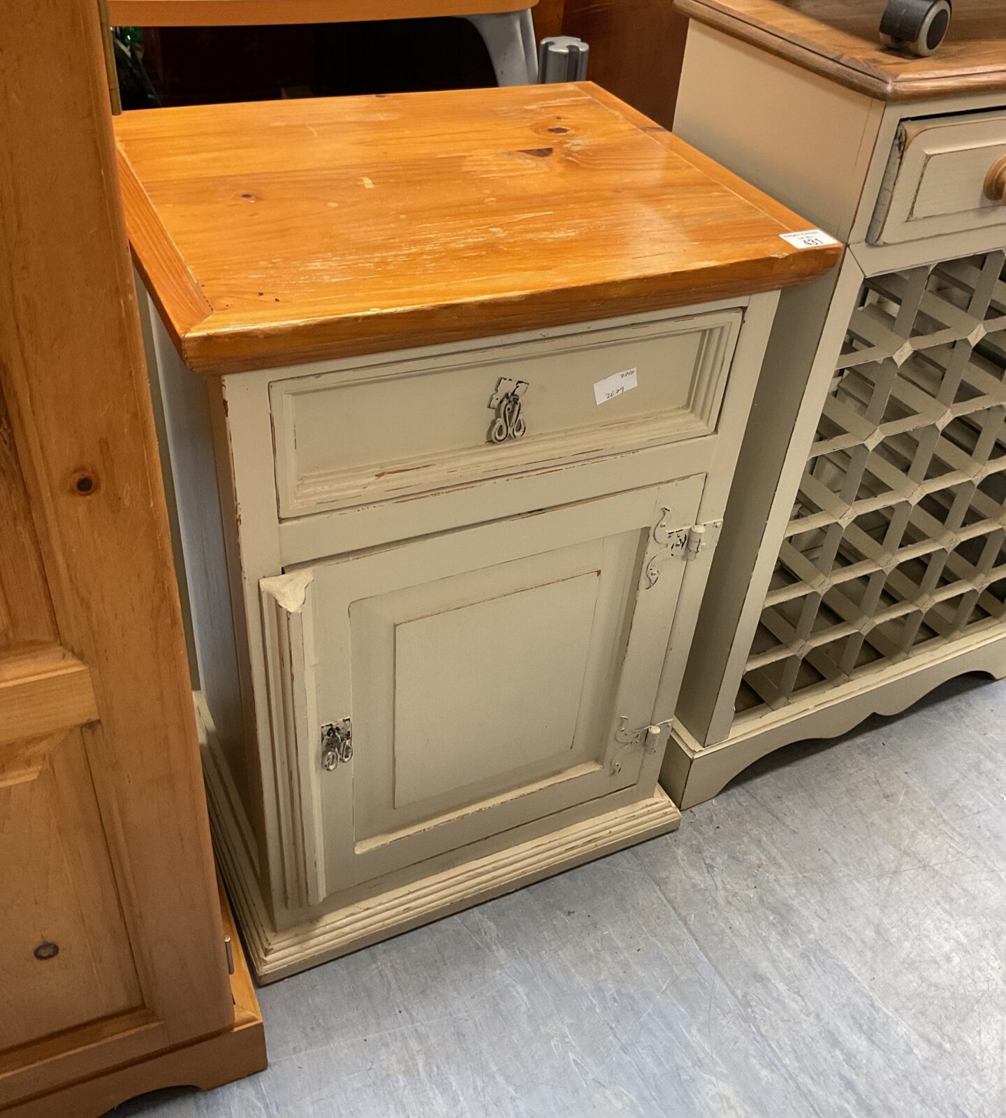 Chunky pine shabby shic bedside cabinet