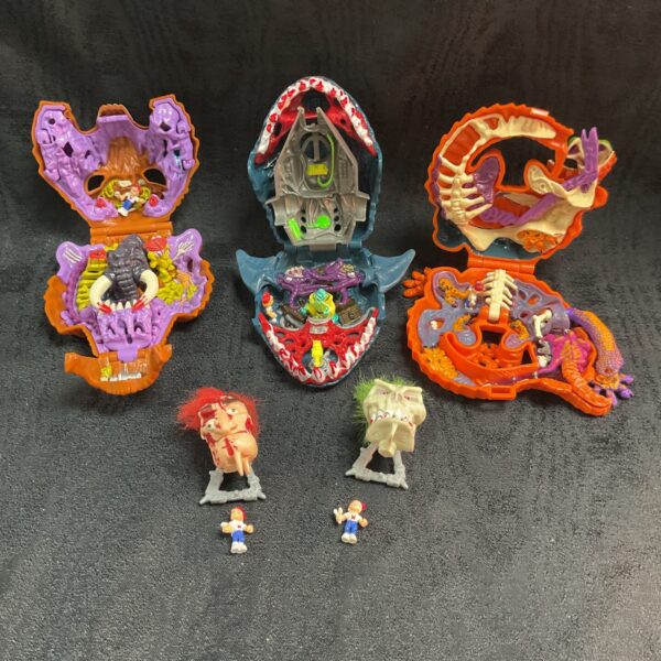 Vintage Mighty Max Bluebird playsets with figures and accessories.
