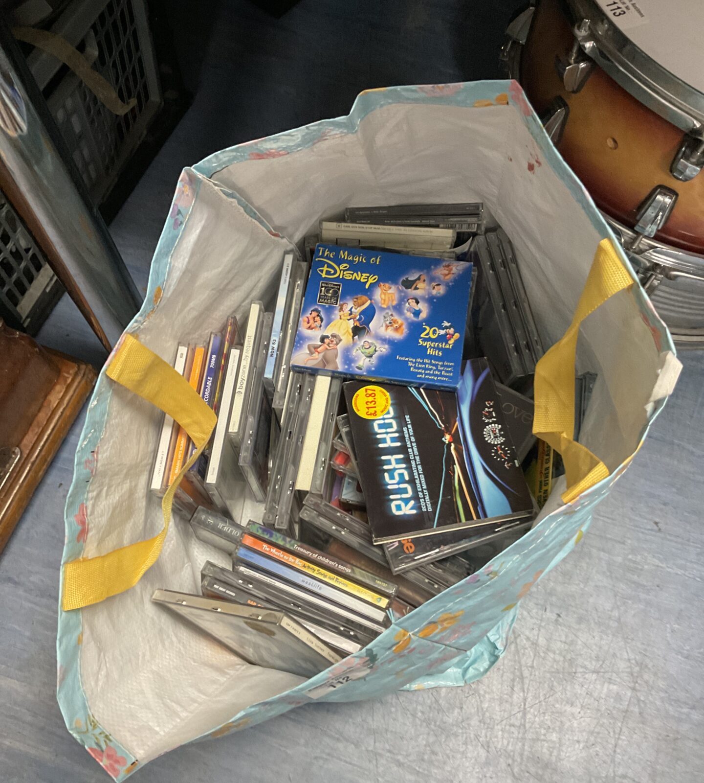Bag of music cds & audio cassette tapes