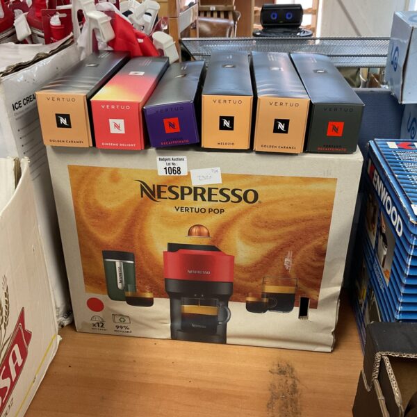 Nespresso vertuo pop coffee machine (appears new) with new pods