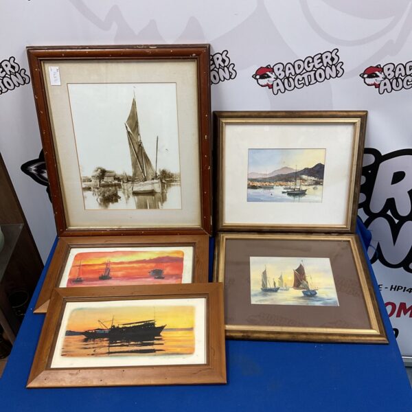 Five framed nautical prints & watercolours