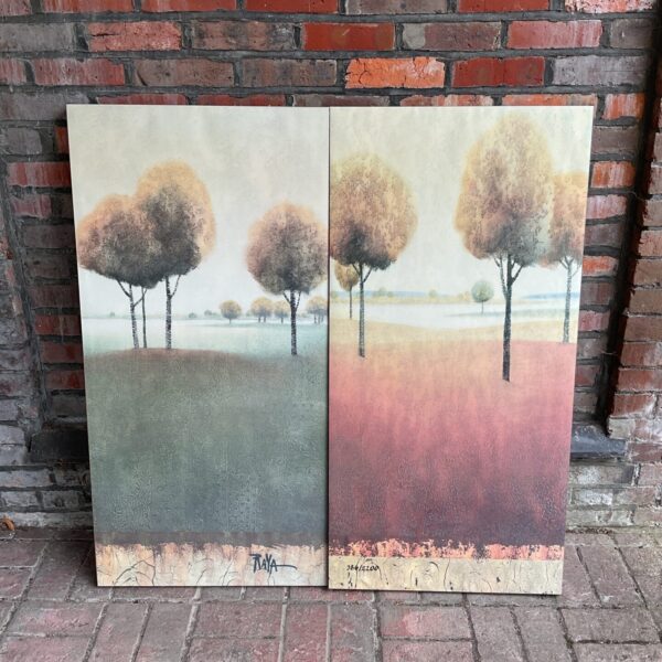 Pair of Raya limited edition canvas prints depicting a landscape scene.