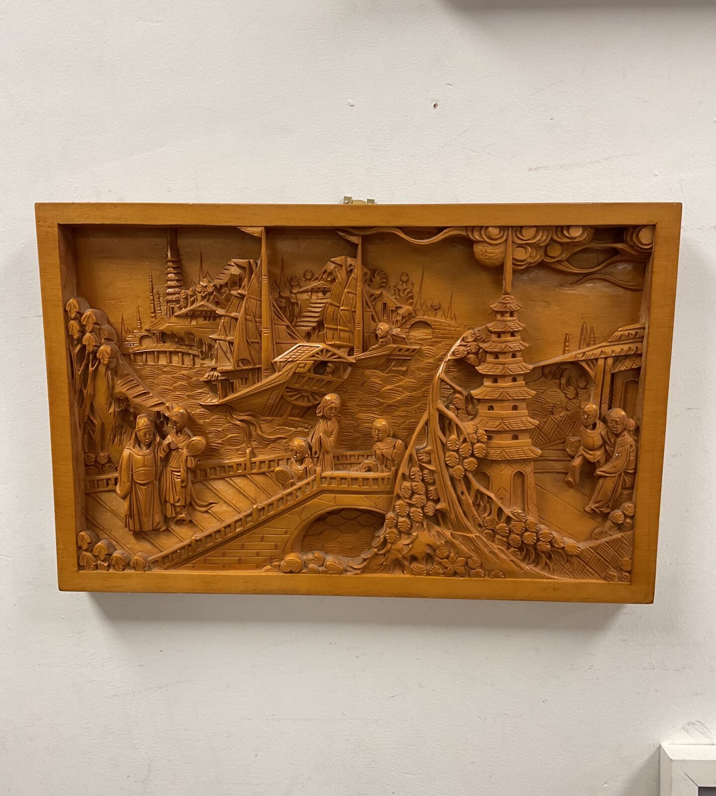 Hand carved oriental wooden wall panel