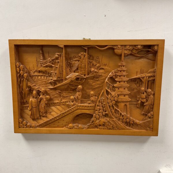 Hand carved oriental wooden wall panel