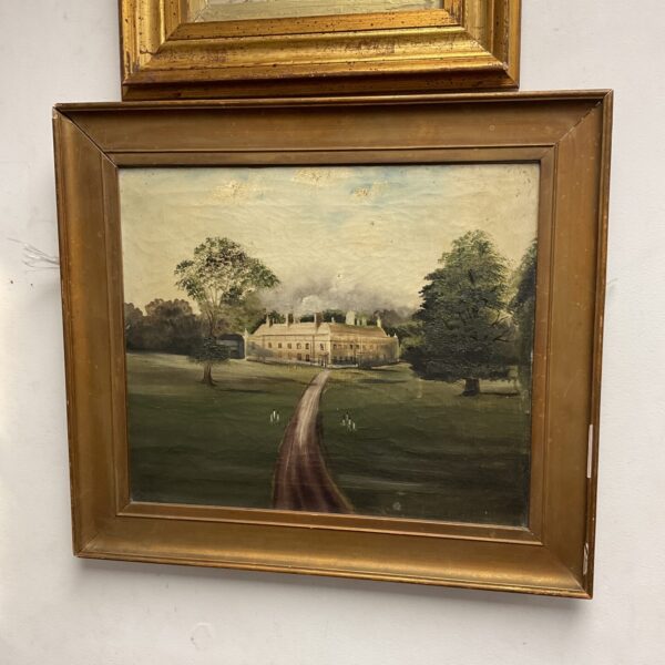 Antique gilt framed oil painting of a Manor House