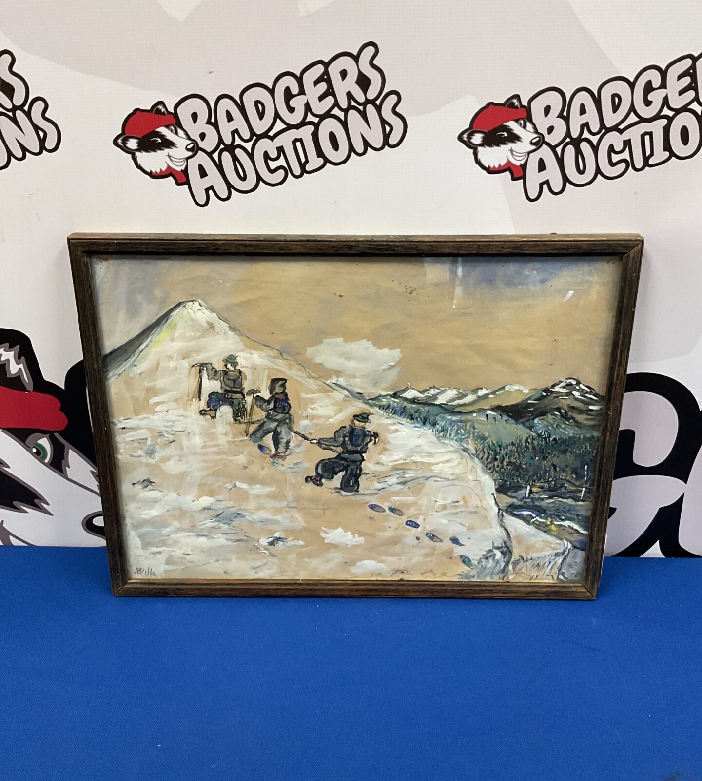 Early Christopher philip wills watercolour of mountaineers with details on reverse