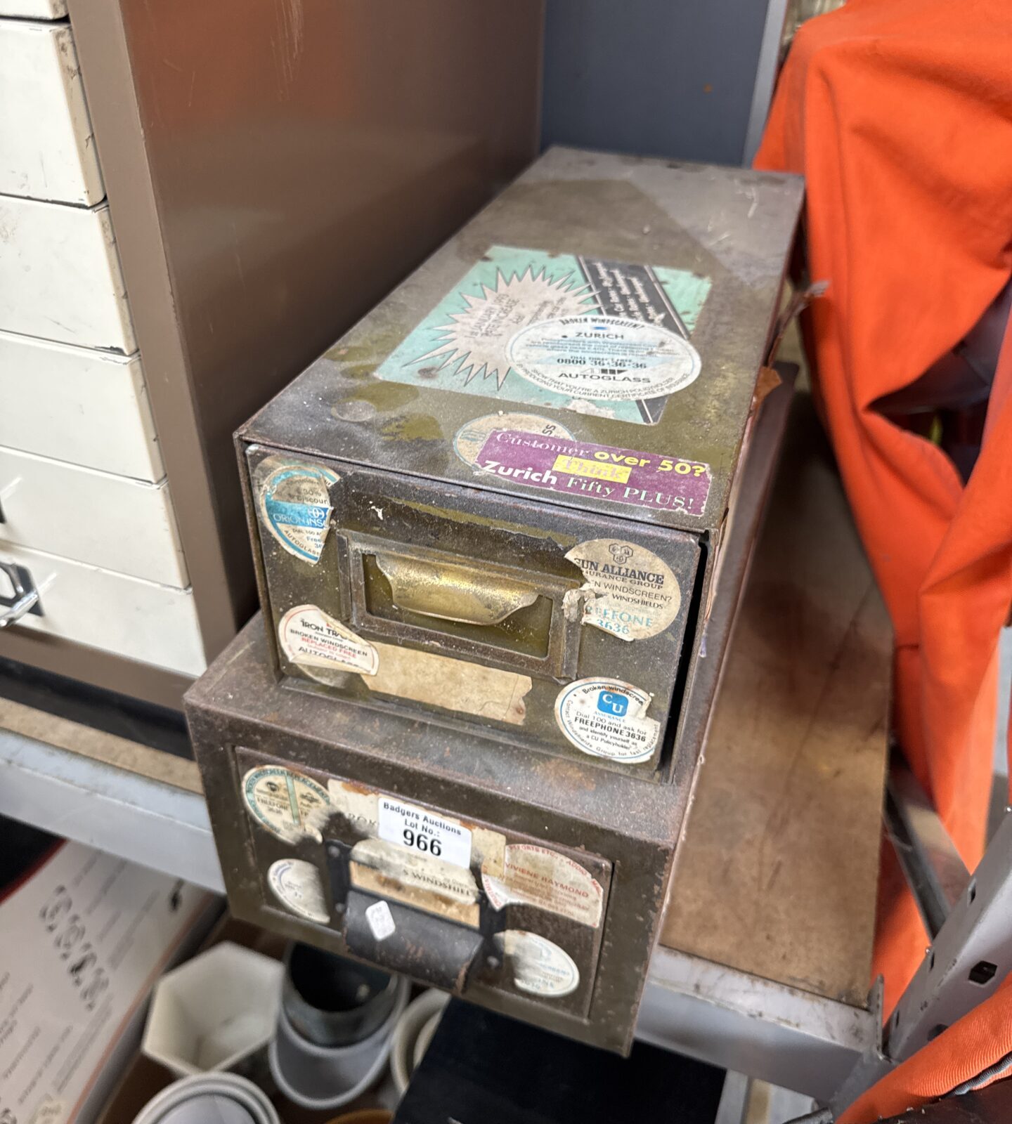 Two vintage metal filing drawers