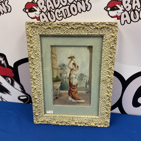 Antique framed painting on glass of a greek maiden