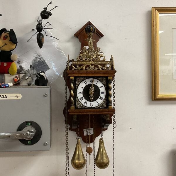 Antique Dutch Wuba Zaansk wall clock with weights and pendulum.